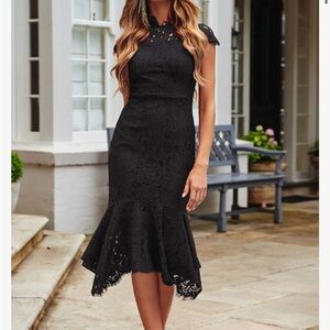 ZESICA Women's Retro Lace Floral Sleeveless High Neck Mermaid Cocktail Dress